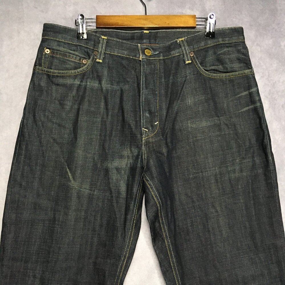 Banana Republic Men Straight Leg Blue Jeans size 36x32 Raw Look Denim Button Fly - Picture 2 of 16
